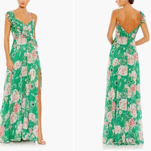 Mac Duggal Floral Print Ruffled Wrap Over A Line